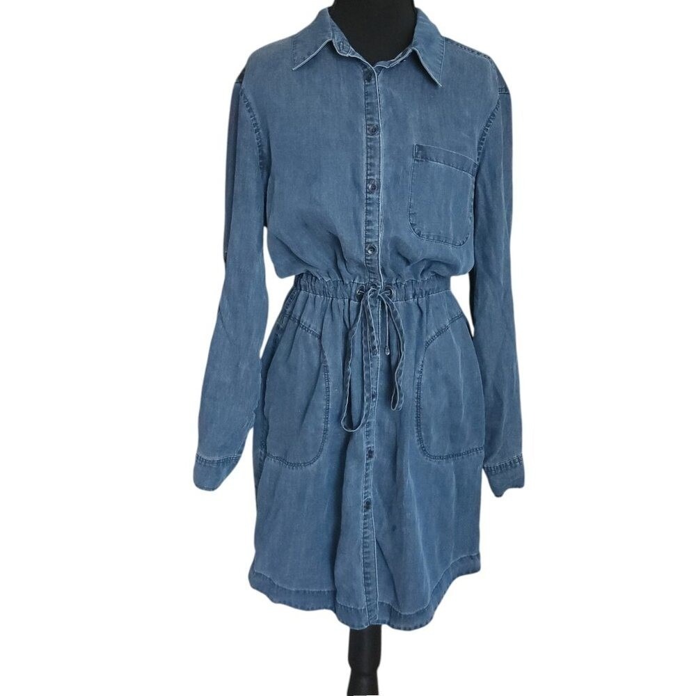 ATHLETA To The Point Chambray Candid Shirtdress Small Tencel Button Down Pockets - Picture 5 of 10